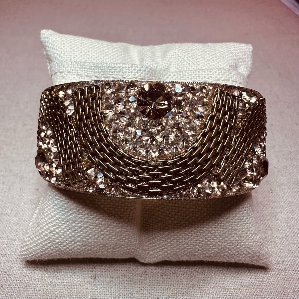Chamak By Priya | Bracelet | Wide Crystal Bracelet in Gold - Picture 10 of 16